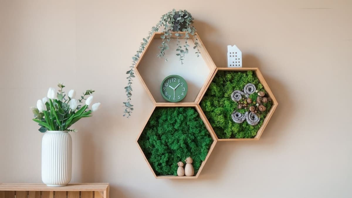 Machové hexagóny – bezúdržbová prírodná dekorácia do vášho interiéru