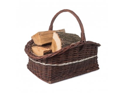 Prútený kôš na drevo tmavý zdobený