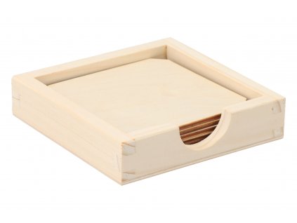 Drevený zásobník s hranatými podložkami 6 ks
