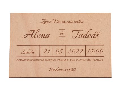 Drevená svadobná pozvánka premium