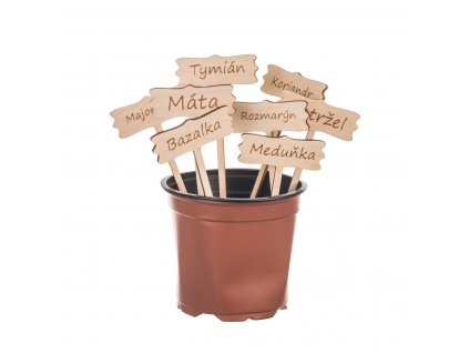 Drevené ceduľky na bylinky s vlastným textom - 8 ks