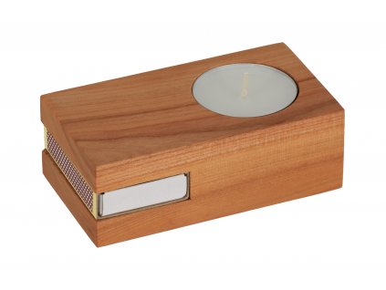 Svietnik z čerešne so sviečkou a zápalkami