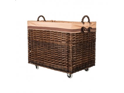 Tmavý prútený kôš na drevo hranatý - na kolieskach