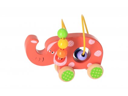 Drevený motorický labyrint na kolieskach (slon)