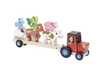 Drevená nasadzovačka - traktor so zvieratkami