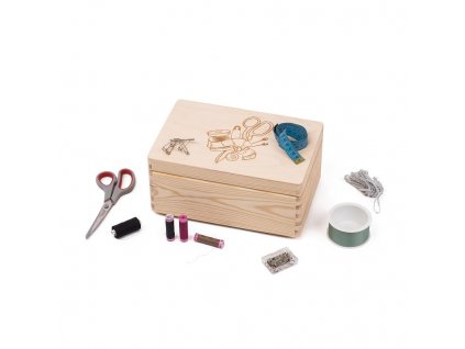 Drevený box na potreby na šitie