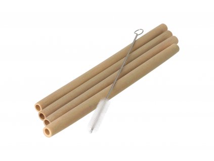 Bambusové slamky - súprava 4 ks s kefkou