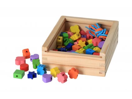 Drevené navliekacie korálky v krabičke