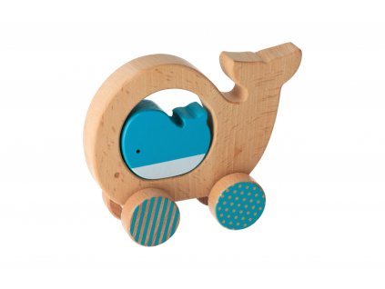 Drevená veľryba na kolieskach