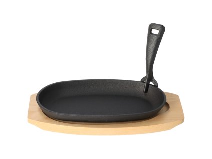 Liatinová panvica na drevenej krájacej doske GRADA - 23 x 14cm