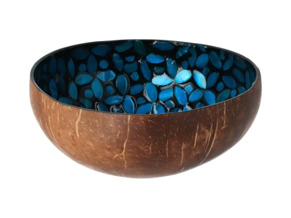 Kokosová miska s modrými kvetmi