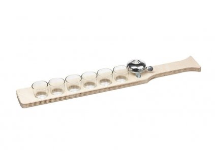 Drevený nosič so 6 štamperlíkmi a zvončekom