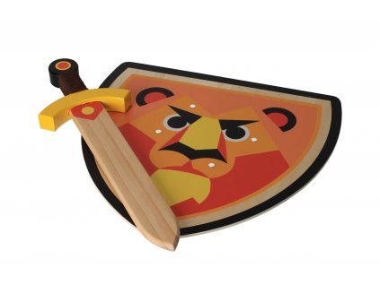 Drevený štít s mečom - lev