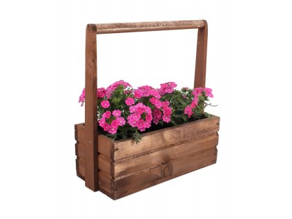 Veľký drevený kvetináč s rukoväťou - hnedý