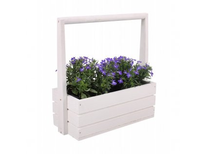 Veľký drevený kvetináč s rukoväťou - biely