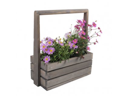 Veľký drevený kvetináč s rukoväťou - šedý