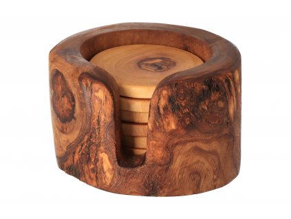 Súprava 6 podložiek z olivového dreva so zásobníkom