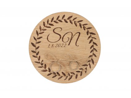 Drevená podložka na snubné prstene dub - lístky