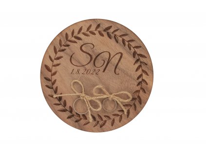 Drevená podložka na snubné prstene orech - lístky