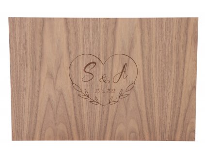 Drevená svadobná ceduľa na podpisy orech - srdce