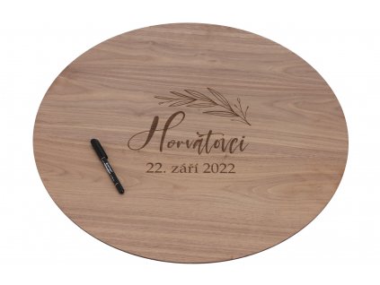 Drevená svadobná ceduľa na podpisy orech - listy