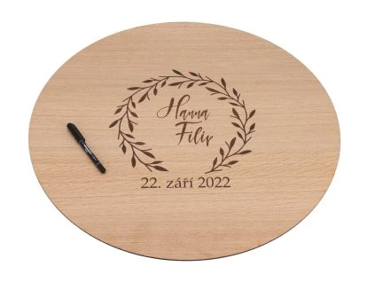 11895 1 drevena svatebni cedule na podpisy dub venec