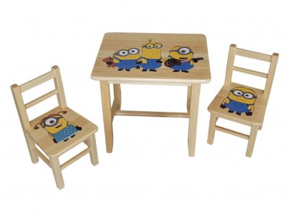 Drevený detský stolček so stoličkami - Mimoni