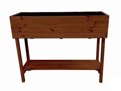 Vyvýšený drevený truhlík s policou 120 cm - teak