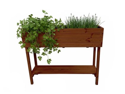 Vyvýšený drevený truhlík s policou 80 cm - teak