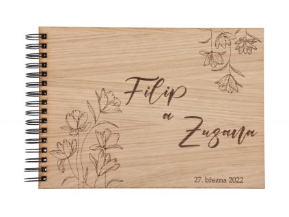 Drevené svadobné fotoalbum - lúčne kvety