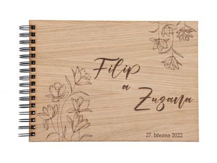 Dřevěné svatební fotoalbum - luční kvítí (Zvoľte variant Breza)