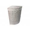 Prútený kôš na bielizeň biely rohový obšitý