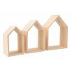 Drevená polička domček otvorená - súprava 3 ks