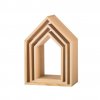 Drevená polička domček otvorená - súprava 3 ks