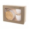 Drevená podložka s porcelánovým hrnčekom 0,25 l a lyžičkou 2 ks