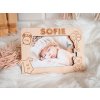 Drevený fotorámik s menom k ​​narodeniu dieťaťa 15 x 10 cm